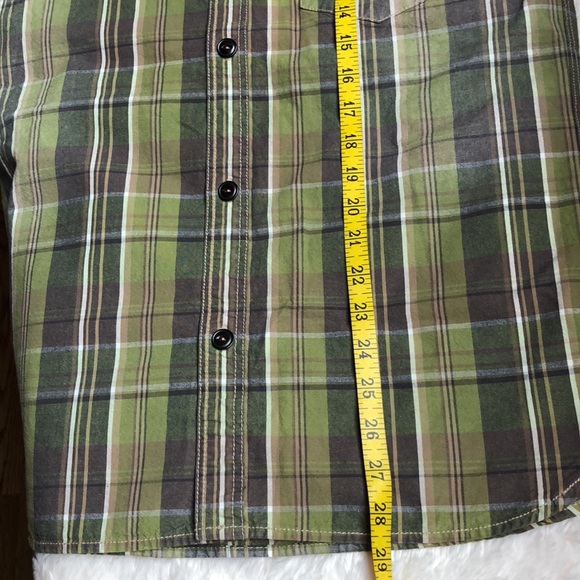 NWT Earnest Sewn Mens Button Down Shirt Green Brown Vertical Stripe Size Medium - Picture 9 of 9
